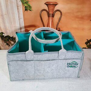 Homey Grips Gray & Turquoise Diaper Caddy Organizer Tote New